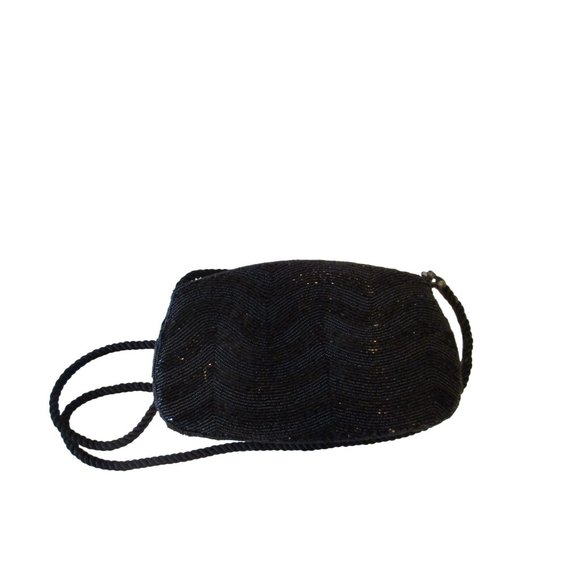 *RETRO Black Beaded Elegant Evening Crossbody Clutch Bag Twisted Rope Strap - Picture 1 of 7